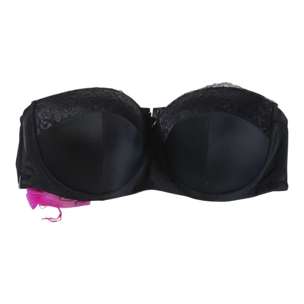 Ashley Stewart 44D Black Strapless Lace Bra Full Coverage Supportive Fit
